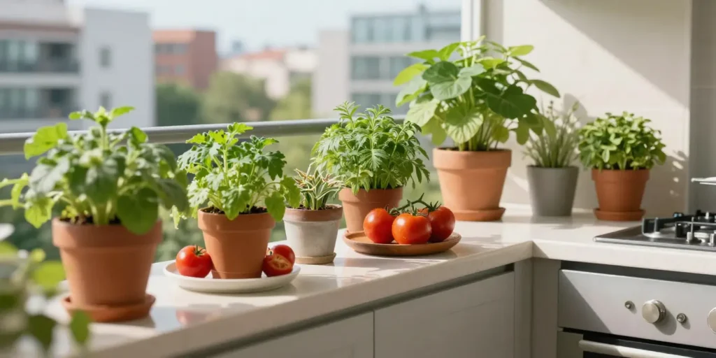 Balcony kitchen garden setup in small apartment