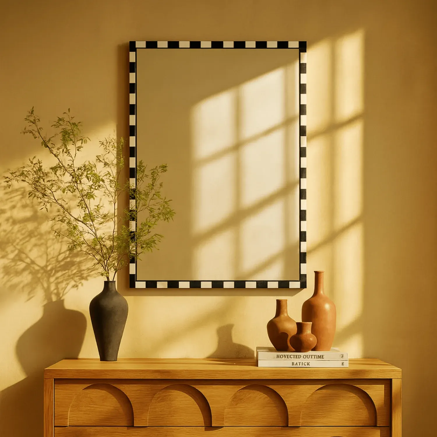 his image features a stylish decorative wall mirror that blends modern simplicity with artistic design.