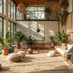 Minimal eco-friendly interior design showing curated green interiors with natural materials and indoor greenery.