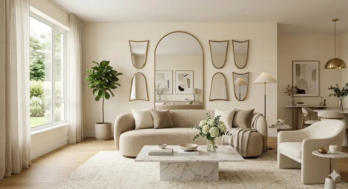 Arch and Curved Mirrors in Modern Living Room