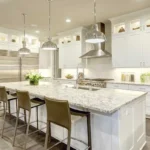 Modern kitchen lighting design featuring pendant lights, recessed ceiling lights, and under-cabinet LEDs creating a bright, stylish, and functional kitchen space.
