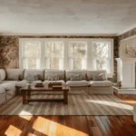 cork flooring in a modern living room with warm natural tones