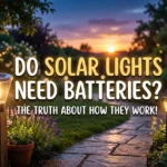 Modern LED solar garden lights illuminating a stone path at sunset, highlighting the internal battery and solar panel components.