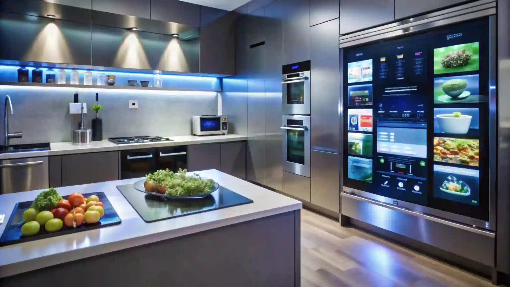 Modern smart kitchen with stylish pendant lights and a clean contemporary design for better brightness and functionality.